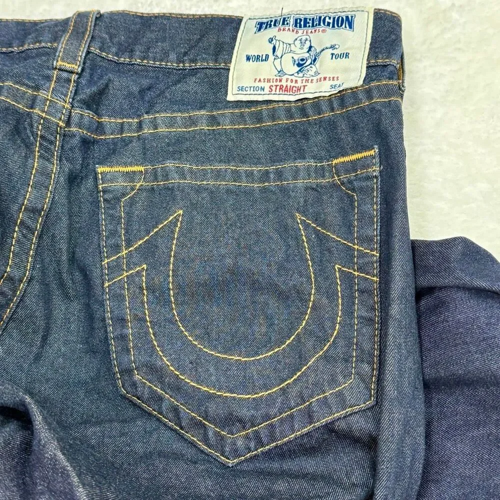 True Religion Dark Wash Ricky Relaxed Straight Jeans w/o Flap / No Flap // Men’s